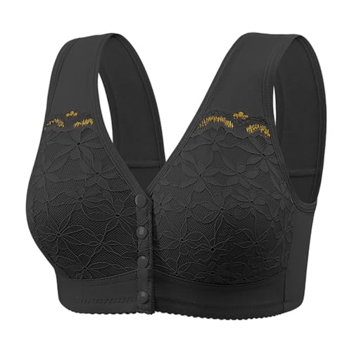 SRZYMJ Schwarz Damen BH Ohne Bügel mit Vorderverschluss Große Größen Bequemer Atmungsaktiver Bralette Nahtlos BH Klassische BHS Grobe Gekreuzt Ruicken Gepolstert Fitness 48 von SRZYMJ