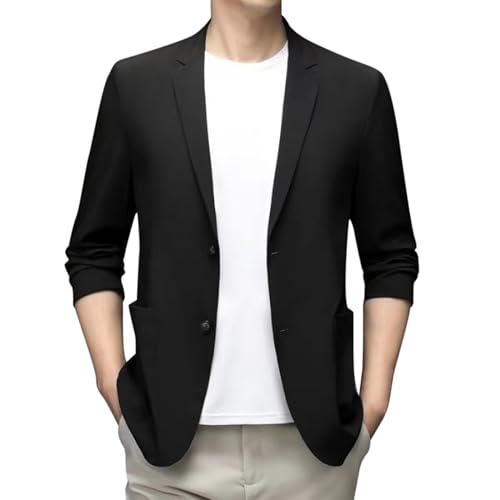 SRZYMJ Schwarz Herren Blazer Stretch Smokingjacke Reverskragen Freizeitjacke Slim Fit Anzugjacke Freizeitanzug Sakko Business Sakko Männer Winterjacke Sakko Jacket Blazer Anzug Hemd 4XL von SRZYMJ