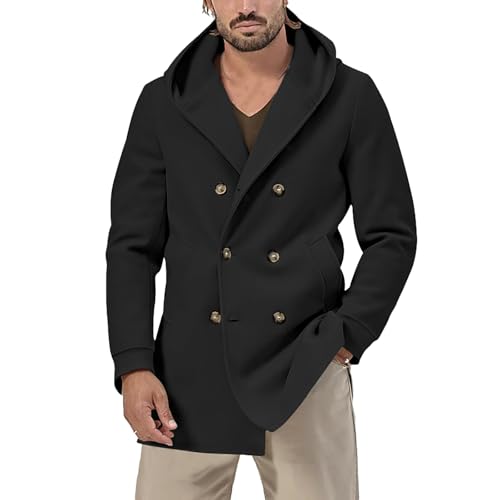 SRZYMJ Schwarz Mantel Herren Lang Wollmantel Elegant Wintermantel Wolle Trenchcoat Freizeit Übergangsmantel Mäntel mit Taschen Herbstmantel Bequeme Herrenmantel Winter Winterjacke Trenchcoat XL von SRZYMJ
