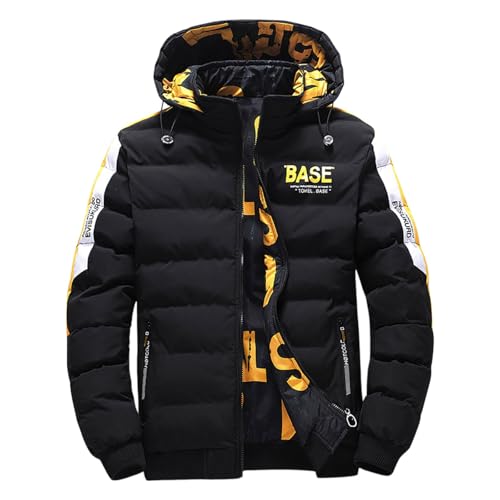 SRZYMJ Schwarz Winterjacke Herren Daunenjacke mit Kapuze Warm Jacke Leichte Steppjacke Winter Jacken Bequeme Kapuzenjacke Casual Jacket Basic Übergangsjacke Outdoor Softshelljacke Mantel von SRZYMJ