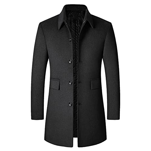 SRZYMJ Schwarz Wintermantel Herren Lang Wolle Mantel Slim Fit Zweireihig Revers Herrenmantel Business Baumwolle Mantel Wollmantel Windbreaker Herren Sommer 5Xl Men'S Jackets Herrenjacke Wasserdicht L von SRZYMJ