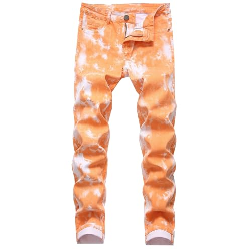 SRZYMJ Schwarze Baggy Jeans Herren Jeans Regular Fit Baggy Jeans Y2K Jeanshose Herren Stretch Regular Fit Caprihose Jeans Jogginghose Dünn Cargohose Chino Hose Übergröße Outdoor Hosen Orange 34 von SRZYMJ