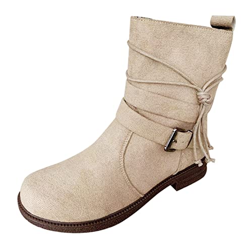 SRZYMJ Sommer Stiefeletten 38 Stiefel Winter Warm Plateaustiefel Winter Mittelrohrstiefel Overknees Stiefel Schnurstiefel Schwarz Sommerstiefeletten Lochmuster Beige Flache Stiefeletten Leder Beige 39 von SRZYMJ