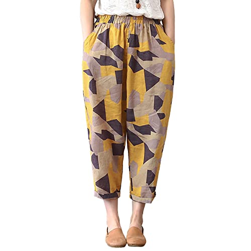 SRZYMJ Sommerhose Damen Gelb Baumwollhose Damen Lang Sweathose Damen Lang Jogginghose Damen Lang Yogahose Damen 3/4 Haremshosen Damen Sommer Hosen Damen Jeans von SRZYMJ