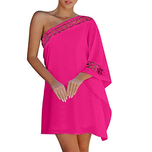 SRZYMJ Sommerkleid Damen Knielang, Sommerkleid Damen Lang Hot Pink Abendmode Kimono Strandkleid Lang Strandkleid Knielang Minikleid Sexy Eng Kurz Wickelkleid Brautjungfer Chiffonkleid Lang Hemdkleid M von SRZYMJ