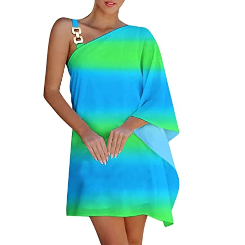 SRZYMJ Sommerkleider Damen, Kleid Sommer A Linie Himmelblau Feierliche Anlässe Cocktail Sommerkleid Midikleid Hochzeit Pareos & Strandkleider Minikleid Mit V Ausschnitt Wickelkleid Chiffonkleider M von SRZYMJ