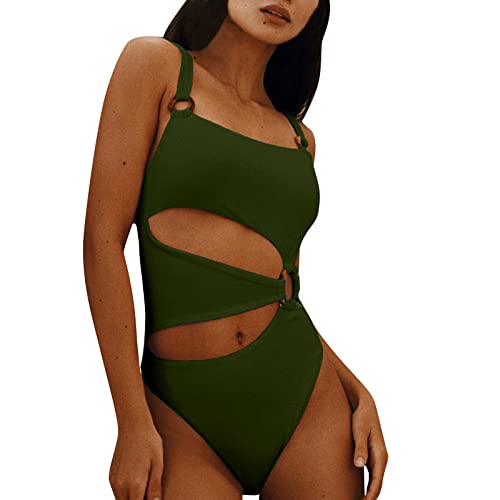 SRZYMJ Sport Badeanzug Für Damen, Neckholder Badeanzug Damen Sexy Badeanzüge Monokini Mit Ring Badeanzug Mit Cut Out Bikini Damen High Waist Push Up Ag von SRZYMJ