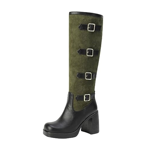 SRZYMJ Stiefeletten Damen Grün Stiefeletten Damen Stiefel Damen Winter Gefittert Damen Stiefel Winter Warm Klassische Mittelrohrstiefel Motorradstiefel Hohe Absätze Enge Stiefel Wanderstiefel Damen von SRZYMJ