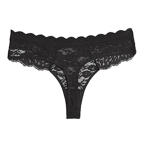 SRZYMJ Strings & Tangas Für Damen Spitze Unterwäsche Frauen Tangas High Waist Strings Panties Baumwolle Unterhosen Panty Spitze Hipsters Baumwolle Taillenslip Schwarz Groesse 52 Slips von SRZYMJ