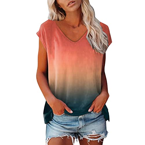 SRZYMJ T Shirt Damen Sommer Oberteile Oberteile Ausschnitt Bluse Baumwolle Shirt T-Shirts V-Ausschnitt Tshirt V Ausschnitt Langarm T Shirt Grosse Grossen Tops Große Großen Tunika Basic Shirt Orange von SRZYMJ