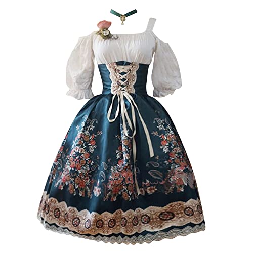 SRZYMJ Trachtenkleid Damen Dirndl Set 3 Teilig Damen Oktoberfest Shirt Dirndl Kleider Schwarz Dirndlkleid Grau Dirndlbluse Langarm Halloween Kostüm Uniform Hemd Dirndlkleid Marine XXL von SRZYMJ