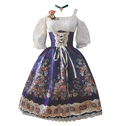 SRZYMJ Trachtenmode Damen Dirndl Set 3 Teilig Oktoberfest Outfit Sexy Dirndl Kleider Lang Dirndlkleid Kurz Dirndlbluse Schulterfrei Halloween Kostim Uniform Bluse Dirndlbluse Schwarz Spitze Lila S von SRZYMJ