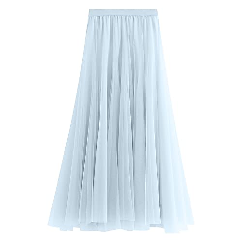 SRZYMJ Tüllrock Damen, Damen Rock Tüll Unregelmäßig Unterrock Lagenrock Ballett Tutu Abschlussball Party Faltenkleid A-Linie Midirock High Waisted Rock Tutu Rock Petticoat Faltenrock Hellblau von SRZYMJ