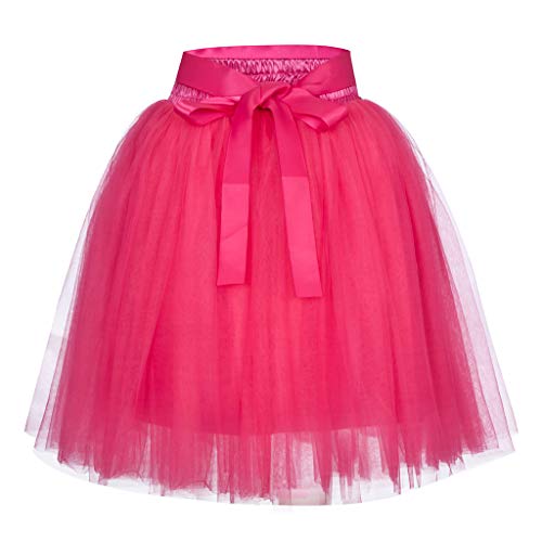 SRZYMJ Tüllrock Damen, Pink Pink Tüllrock Feder Rock Karnevalkostüm Party Minirock Mittlere Taille Mini A-line Rock Mode Käfig Dessous Gothic Rave Wear Petticoat Retro Tutu Ballet Prom Abendkleider von SRZYMJ