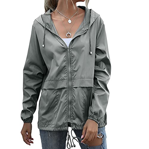 SRZYMJ Übergangsjacke Damen, Outdoor Wasserdichte Jacke Kapuzenjacke Regenjacke wasserdicht atmungsaktiv, wasserdichte, Lange Regenjacke leichte, atmungsaktive Outdoorjacke mit Kapuze Windbreaker von SRZYMJ