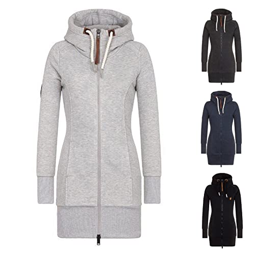 SRZYMJ Übergangsjacke Damen Mit Kapuze, Damen Mantel Trenchcoat Wintermantel Übergangs Jacke Parka Lang Grau Steppjacke Damen Mit Kapuze von SRZYMJ