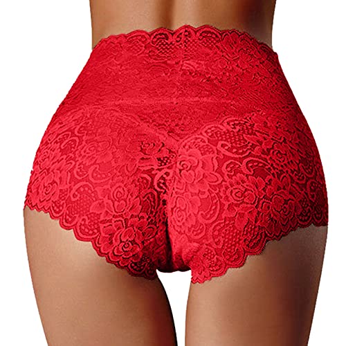 SRZYMJ Unterhosen Damen Baumwolle Tanga Weiche Panties & Hipsters Nahtlos Unterwäsche Spitze Taillenslip Große Größen Weiß Tangas Spitze Rot Slips Ohne Naht Baumwolle Strings Baumwolle Spitze Rot von SRZYMJ