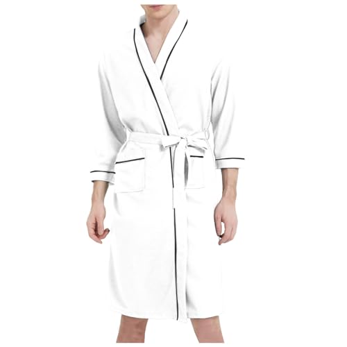 SRZYMJ Weiß Herren Bademantel, Bademantel Damen Herren mit Kapuze aus edler Baumwolle I Morgenmantel flauschig I Frottee I Kimono mit Farb- & Größenauswahl M Bathrobe Flanell Pyjamahose Nachtwäsche von SRZYMJ