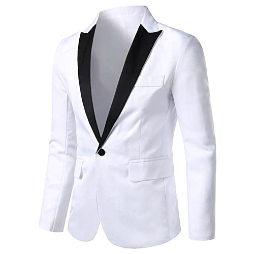 SRZYMJ Weiß Herren Sakko Slim Fit Kunst-Lederjacke Anzugsakko Sportlich Modern 2 Knöpfe Anzugjacke Sportlich Sportsakko Herren Sakko Herren Slim Fit Schwarz Sakko Leder Sakko Herren Blazer Hemd XL von SRZYMJ