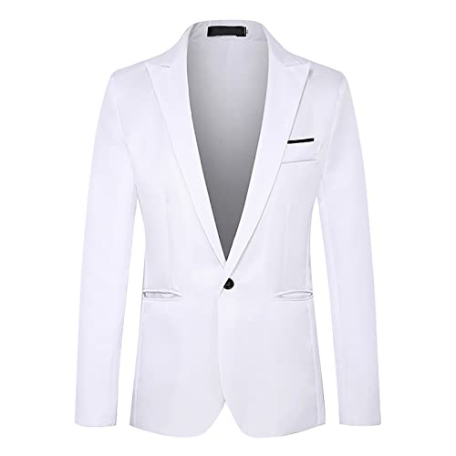 SRZYMJ Weiß Sakko Herren Baumwoll Regular Fit Schalkragen Anzugjacke 2 Knopf Jacke mit Reverskragen Strick Sakko Herren Anzug Regular Fit für Arbeit,Party,Business Lederblazer Für Männer Hemd L von SRZYMJ