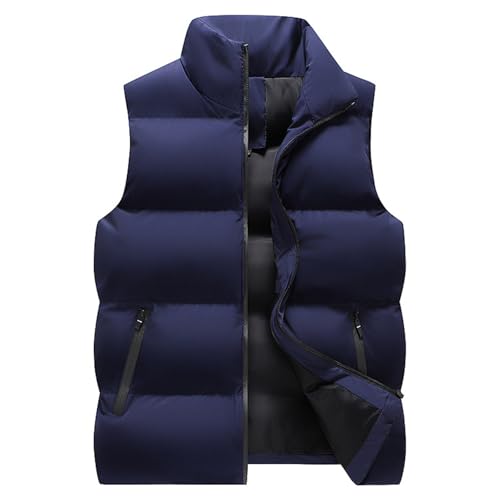 SRZYMJ Weste Herren Blau Steppweste Plüsch Gefüttert Bequem Unisex Weste Stehkragen Outdoor Jacke mit Reißverschlüssen Fleeceweste Taschen Ärmellose Jacke Casual Übergangs Daunenweste Puffer Weste XXL von SRZYMJ
