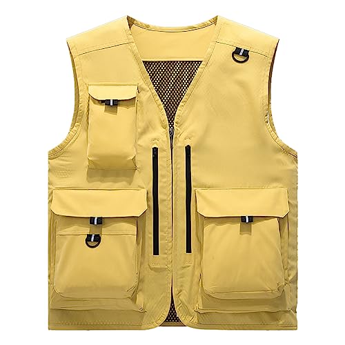 SRZYMJ Weste Herren Gelb Herren Steppweste mit Kapuze Leicht Winterweste Outdoor Dicke Freizeit Gilet Ärmellos Jacke Sport Weste Wärme Weste Sweatweste Herren Ärmellos Reitweste Herren 5XL von SRZYMJ
