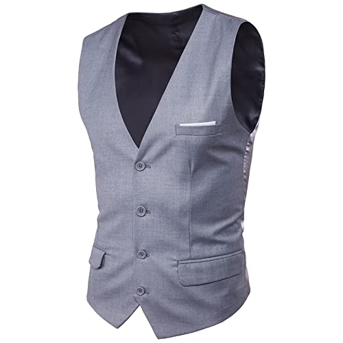 SRZYMJ Westlichen Weste Weste Herren Schwarz Anzug V-Ausschnitt Ärmellose Mit Knöpfen Gilet Business Casual Klassisch Basic Männer Anzugweste Ohne Kragen Anzugweste Grey Anzug Vintage Weste Gilet von SRZYMJ