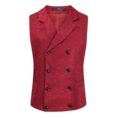 SRZYMJ Westlichen Weste Weste Herren Schwarz Anzug V-Ausschnitt Ärmellose Mit Knöpfen Gilet Business Casual Klassisch Basic Männer Anzugweste Ohne Kragen Anzugweste Rot Gilet Herren von SRZYMJ