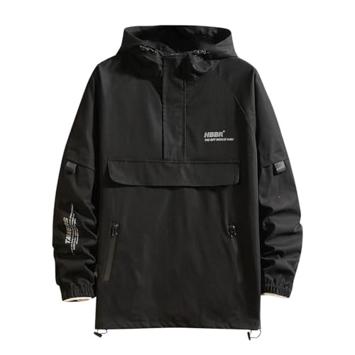 SRZYMJ Windjacke Herren Leicht Jacke Übergangsjacke Mit Kapuze Regenjacke Lang Wasserdichte Regenjacke Regenjacke Wandern Jacke Übergangsjacke Mit Kapuze Schwarz Unterziehshirt Herren Sport XL von SRZYMJ