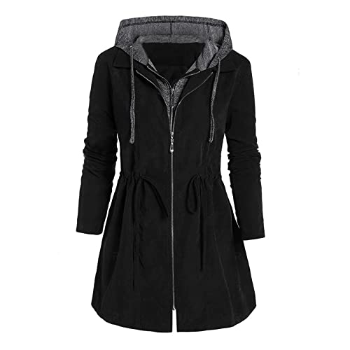 SRZYMJ Winterjacke Damen Warm Stepp Damen Jacke Wollmantel Damen Kariert Tailliert Kapuzenjacke Damen Sommer Übergangsjacken Funktionsjacke Bomberjacke Damen Blumen Schwarz Mantel Damen Frühling von SRZYMJ