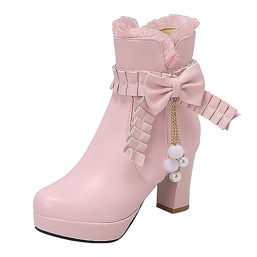 SRZYMJ Winterschuhe Damen Rosa Stiefeletten Damen Mit Absatz Stiefel Damen Braun Winter Stiefel Frau Winter Mittelrohrstiefel Motorradstiefel Kniehohe Stiefel Atmungsaktive Stiefel Gummistiefel von SRZYMJ