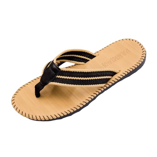 SRZYMJ Zehentrenner Herren Braun Pantoletten Herren Leder Klettverschluss Latschen Weiche Sommer Sandalen rutschfeste Gummisohle Meer Strand Outdoor EU42-47 Sandalen Gold Slipper Zehensandalen 45 von SRZYMJ
