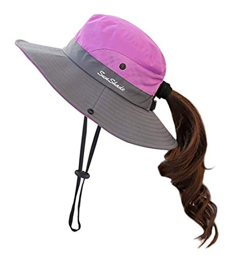 Anvevkn Damen Faltbarer Sonnenhut UV Schutz Sommerhut Wanderhut Fischerhut Gartenhut Wasserdicht Outdoor Buschhut mit Verstellbare Kinnband Lila von Anvevkn