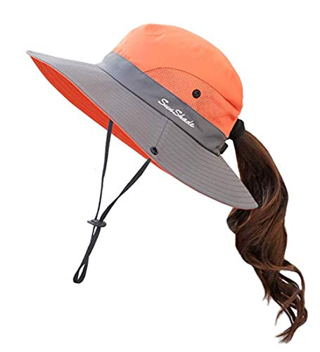 Anvevkn Damen Faltbarer Sonnenhut UV Schutz Sommerhut Wanderhut Fischerhut Gartenhut Wasserdicht Outdoor Buschhut mit Verstellbare Kinnband Orange von Anvevkn