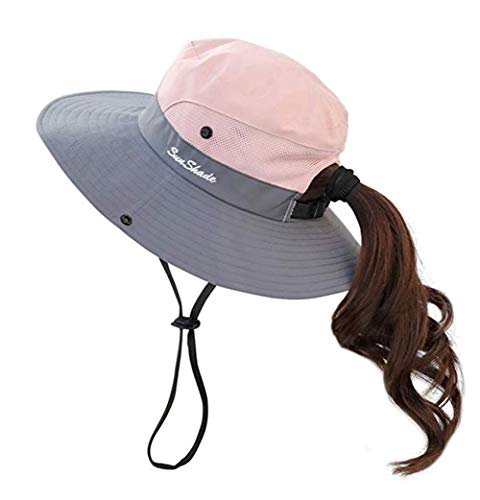 Anvevkn Damen Faltbarer Sonnenhut UV Schutz Sommerhut Wanderhut Fischerhut Gartenhut Wasserdicht Outdoor Buschhut mit Verstellbare Kinnband Rosa von Anvevkn