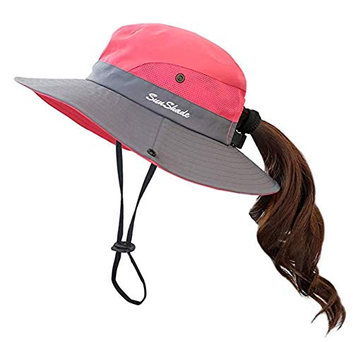 Anvevkn Damen Faltbarer Sonnenhut UV Schutz Sommerhut Wanderhut Fischerhut Gartenhut Wasserdicht Outdoor Buschhut mit Verstellbare Kinnband Red-A von Anvevkn