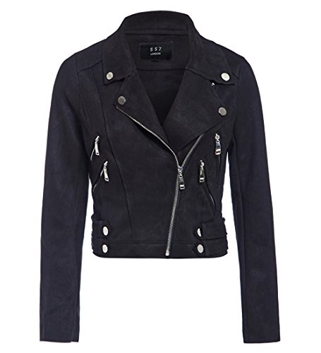 SS7 Damen Faux Wildleder Radfahrer Jacke Schwarz, Grau (36, Schwarz) von SS7