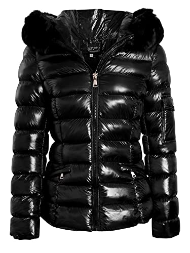 SS7 Damen Glänzende wattierte Winterjacke mit Webpelz von SS7