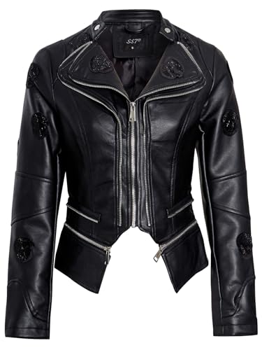 SS7 Damen Kunstleder Bikerjacke mit Totenkopf Motiv von SS7
