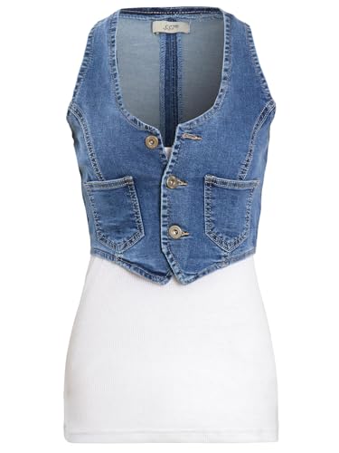 SS7 Damen Kurz geschnittene Jeansweste, Ärmellose Weste von SS7