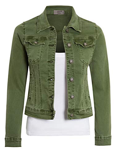 SS7 Damen ausgestattet Jeansjacke Damen Stretch Khaki Jean-Jacken-Größe 34-44 (34, Khaki) von SS7