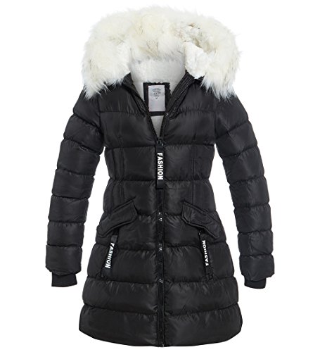 SS7 Gepolsterter Parka für Mädchen, mit Kunstfell, Fleece-Futter, Gr. 3 - 4 - 7 - 8 - 9 - 10 - 11 - 12 - 13 Gr. 11-12 Jahre, Schwarz von SS7