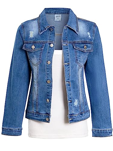 SS7 Mädchen Jeansjacke Jeansblau Zerrissene Risse im Used Look von SS7