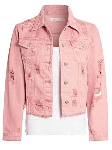 Womens Denim Jacket Distressed Pink Jean Frayed Jacket Size 8 10 12 von SS7