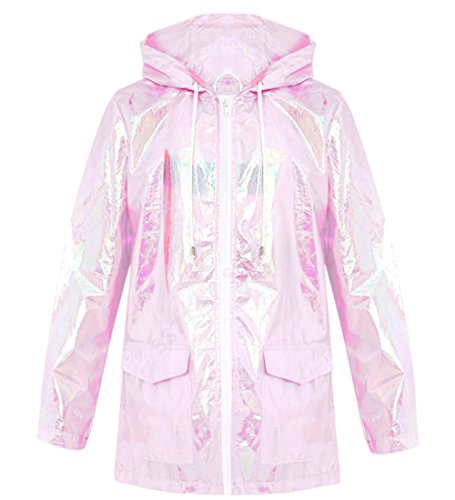 Womens Holographic Rain Mac Waterproof Raincoat Ladies Pink Jacket Size 8-16 von SS7