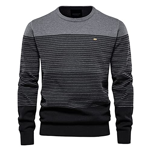 BeerMmay Herren Pullover Herren gestreifter Kontrast Pullover Herren schmaler Rundhals gestreifter Pullover Herren Pullover Casual Top von BeerMmay