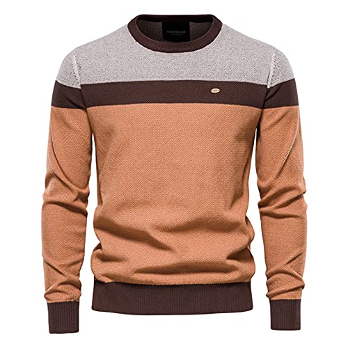 BeerMmay Herren Pullover Pullover gestreifte Nähte Langarm Pullover lässiger Herren Pullover Pullover Pullover, M, Orange von BeerMmay