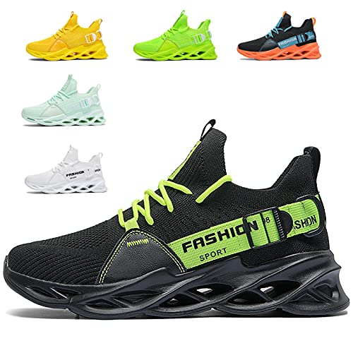 SSERHEHK Sportschuhe Laufschuhe Atmungsaktiv Leichte Turnschuhe Gym Fitness Sneaker für Herren Damen G133 Black Green38EU von SSERHEHK