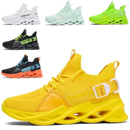 Turnschuhe Herren Damen Sportschuhe Laufschuhe Atmungsaktiv Leichtewichts rutschfeste Gym Fitness Schuhe Fashion Luftpolster SneakerG133 Yellow 42 von SSERHEHK