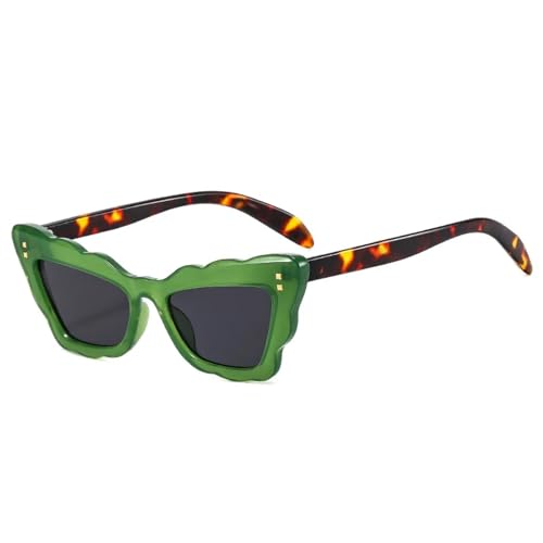 SSFVTTL Beliebte Mode Cat Eye Bunte Damen Sonnenbrille Retro Nieten Dekoration Männer Gradient UV400 (Grün Leopard Grau) von SSFVTTL